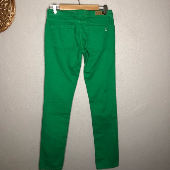 Volcom Kelly Green Straight Leg Jeans Size Junior 5 - Picture 5 of 7